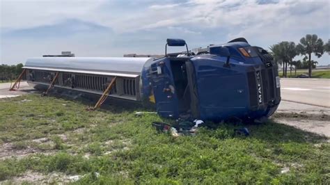 Overturned fuel tanker causes road closures in Fort Lauderdale